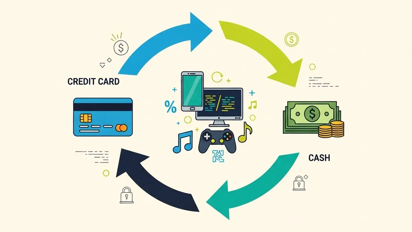 신용카드 현금화 절차와 선택 시 유의사항을 설명하는 다이어그램